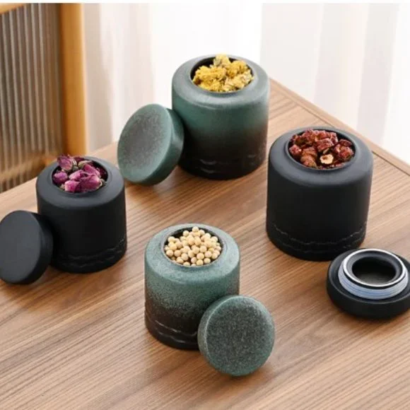 Large Vintage Ceramic Jar - Kitchen Food Canister w/ Airtight Lid (Black) - Picture 9 of 10